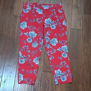 Roz & Ali Red & Blue Floral Ankle Pants size 12